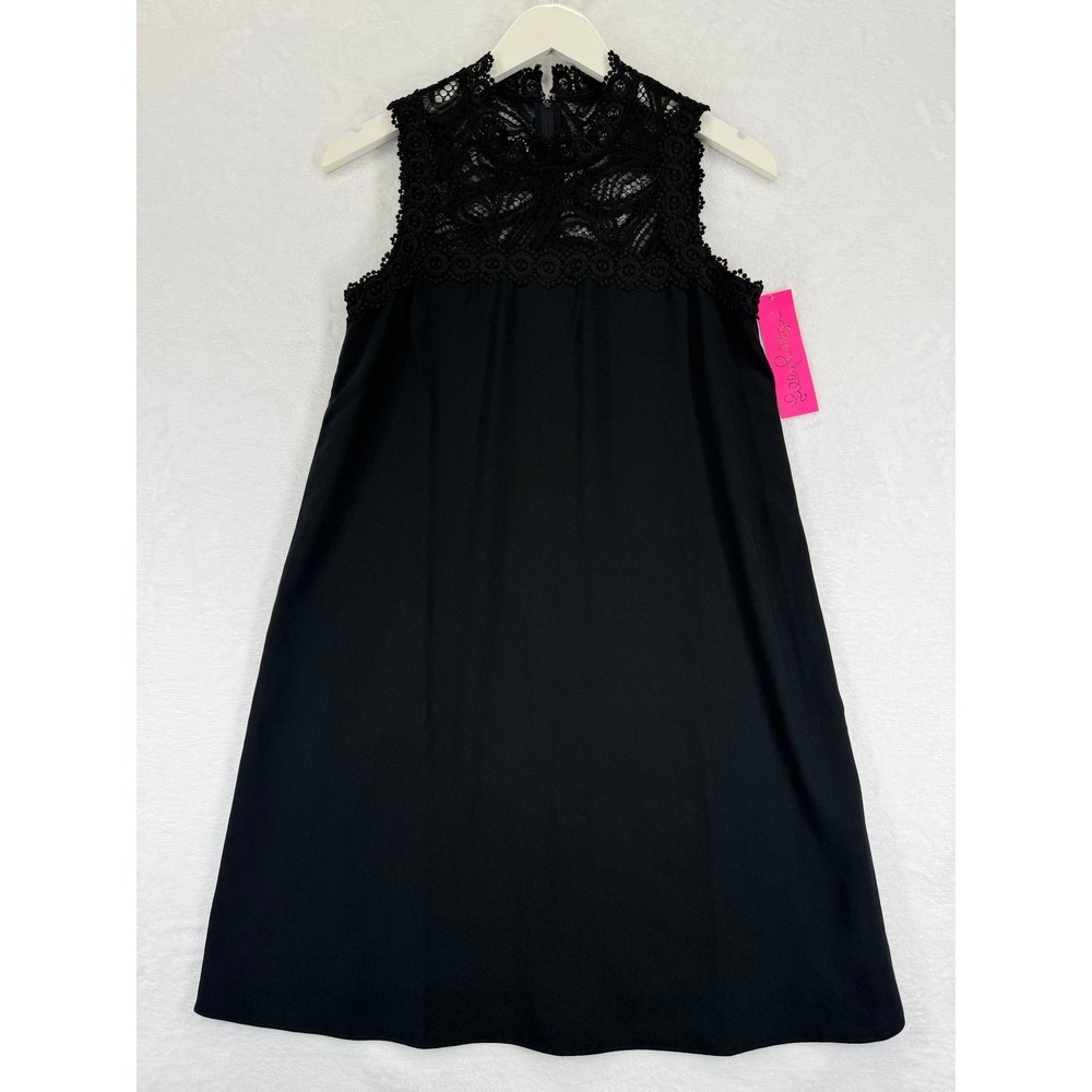 Lilly Pulitzer Harmon Shift Dress Onyx Black Lace High Neck 006345 Womens Size 0